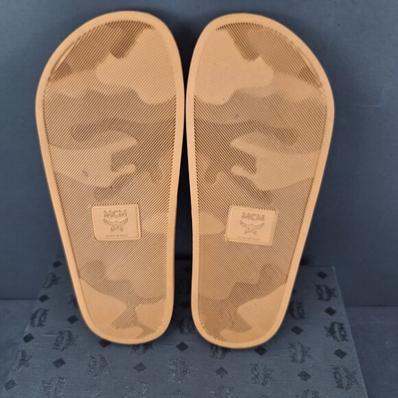 MCM Monogram Logo Print Rubber Slides Sandals Size 40 EU Womens 10 Mens 8 - Picture 10 of 14